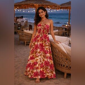 Lascana for Venus Women’s Floral Strapless String Halter Maxi Dress